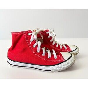 Converse Chuck Taylor All Star Kids Red High Top Canvas Lace Up Sneakers 3